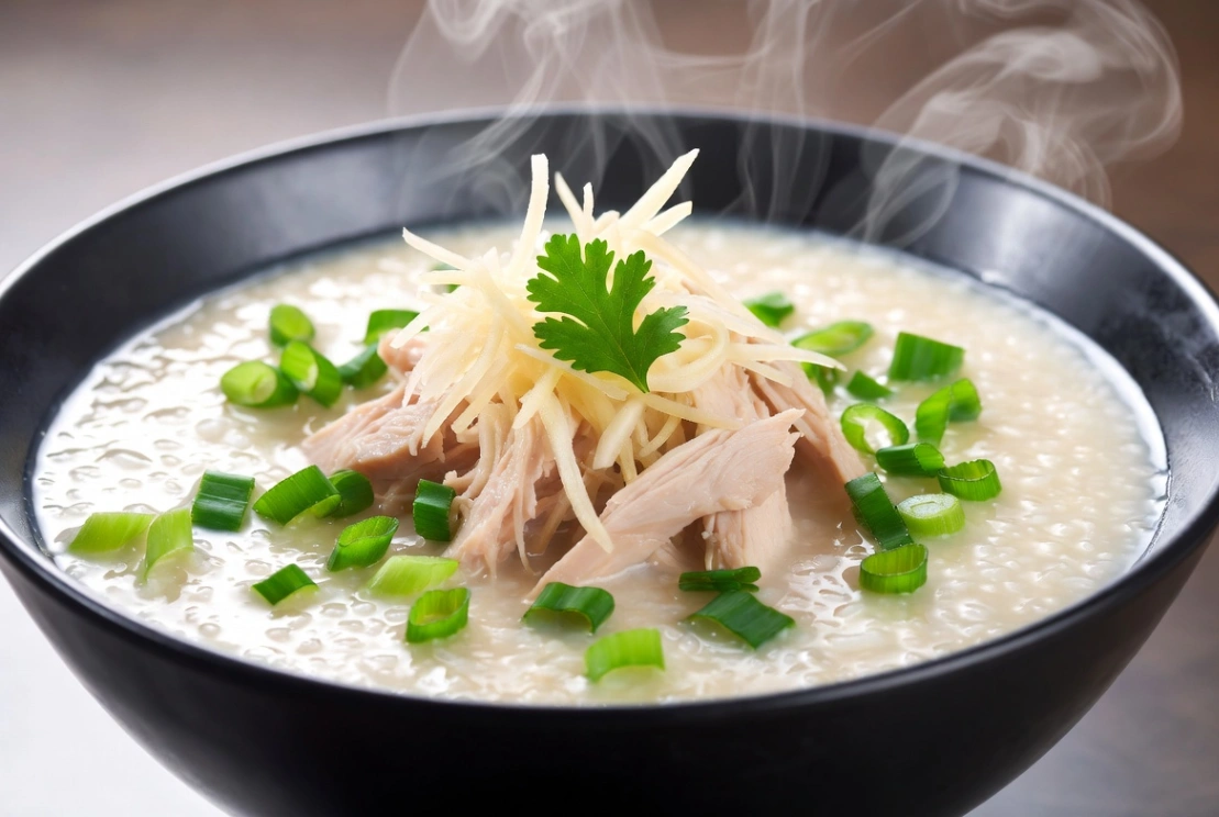 Plat : Congee (bouillie de riz) au poulet