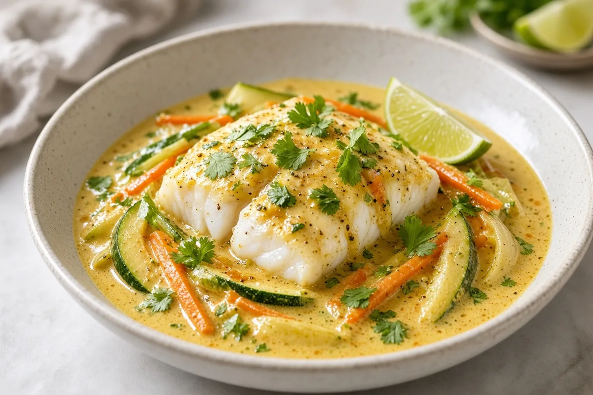 Plat : Cabillaud coco-curry en papillote