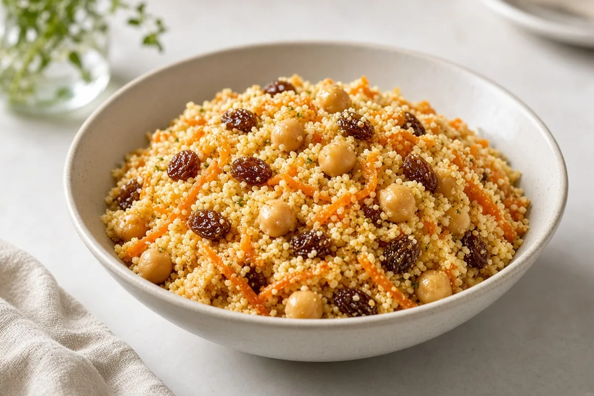 Plat : Couscous express pois chiches-raisins