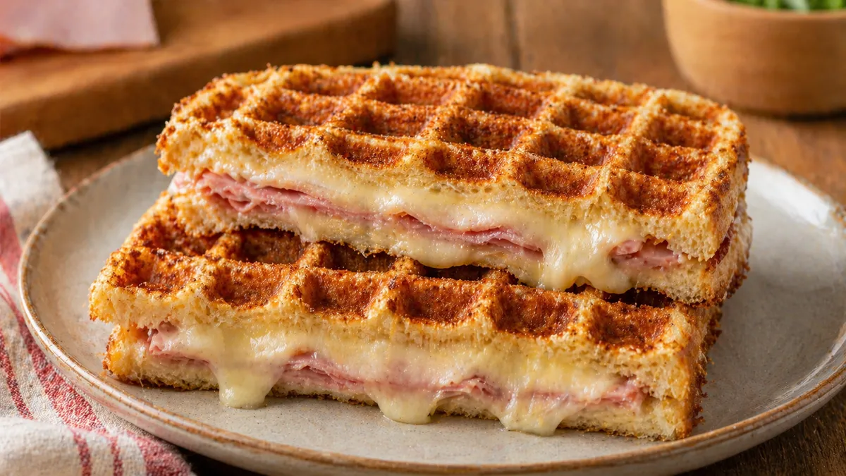 Plat : Croque-gaufre jambon-fromage