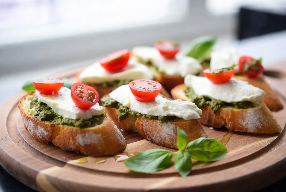 Plat : Crostini au pesto et mozzarella