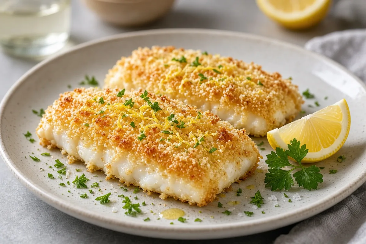 Plat : Filets de cabillaud panés au citron
