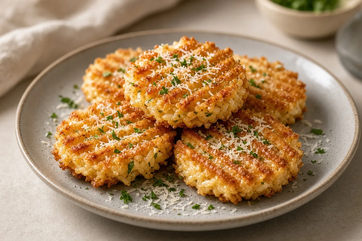 Plat : Galettes de riz gaufrées au parmesan