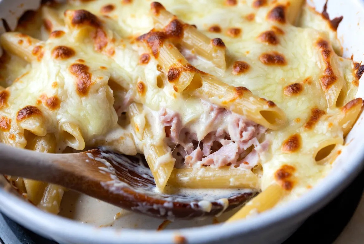 Plat : Gratin de pâtes jambon-fromage