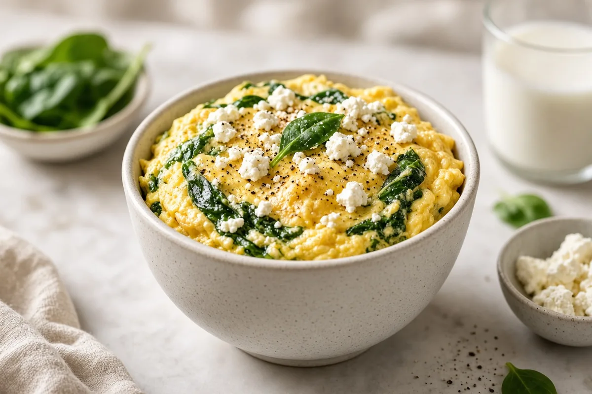 Plat : Omelette en tasse épinards-feta