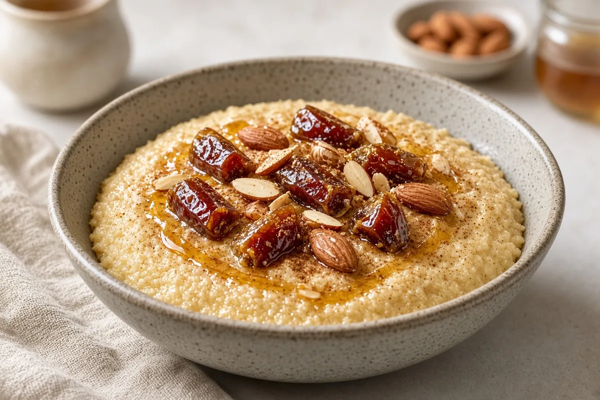 Plat : Semoule sucrée dattes-amandes à la bouilloire
