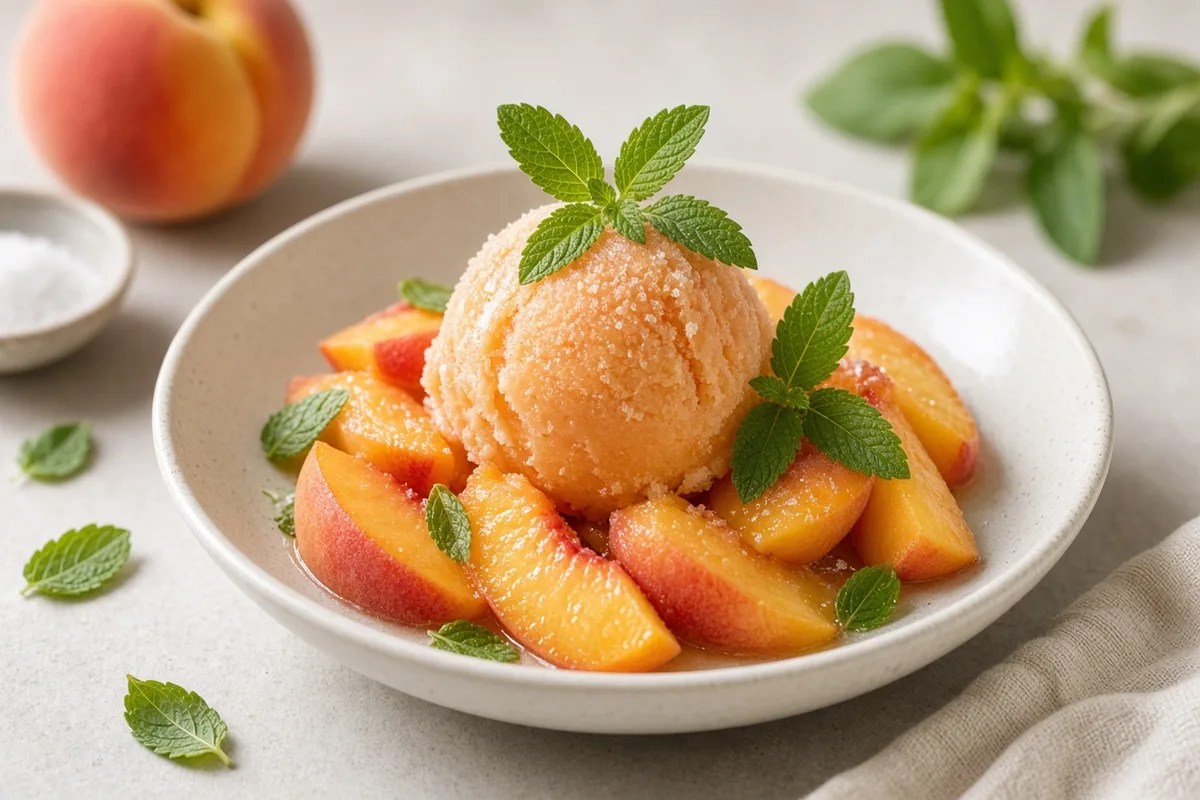 Plat : Sorbet pêche-verveine