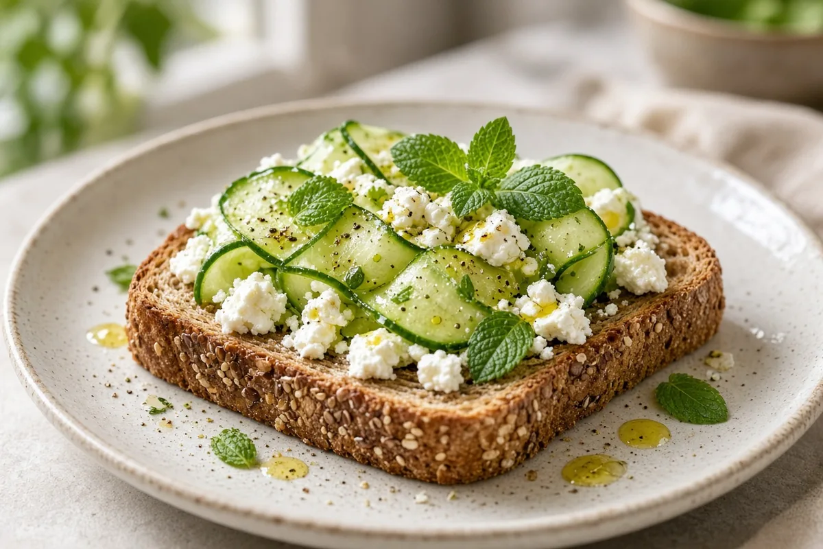 Plat : Tartine feta-concombre-menthe