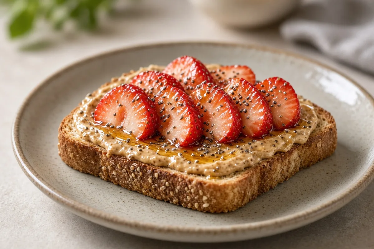 Plat : Toast beurre d’amande et fraises
