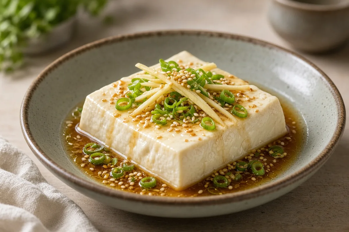 Plat : Tofu vapeur sauce soja-ciboule